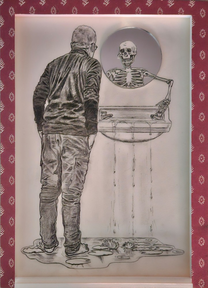 Bathroom - 21 x 29,7 - potlood en gem.techniek op Simili Japon